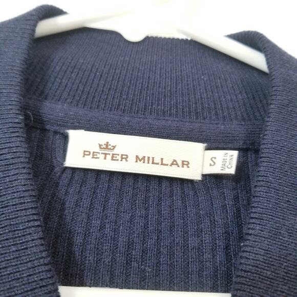 Peter Millar Wool Blend Navy Woven Ribbed Knit Quilted Bomber Jacket - Picture 4 of 16